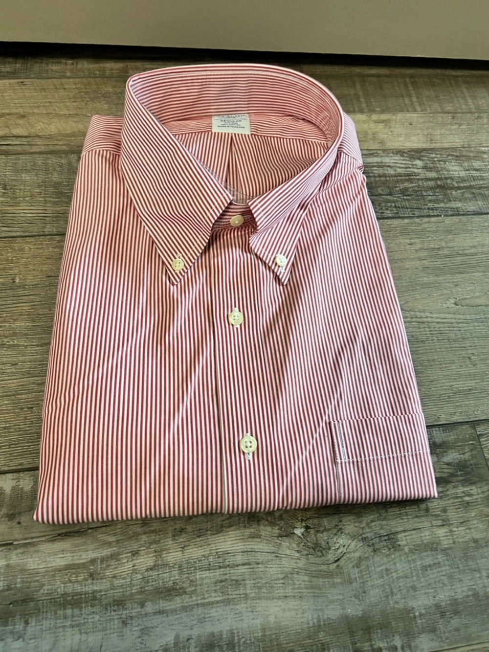 Brooks Brothers Red and White Fine-Stripe Button-Down Dress Shirt Brand new